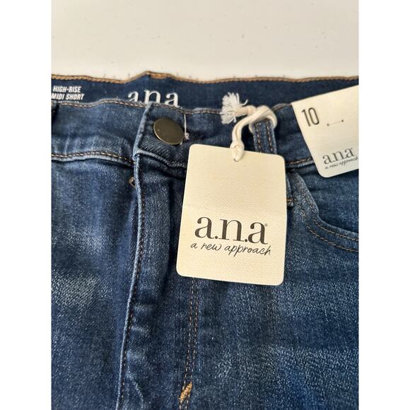 a.n.a Denim Raw Hem High Rise Midi Short Size 10 Cotton 5 Pocket Blue NWT - Picture 2 of 4